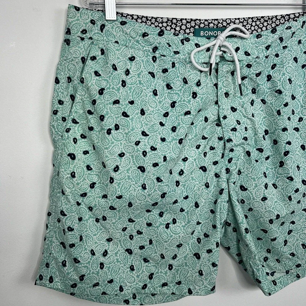 Bonobos Swim Trunks Men's 38 Green Seafoam Paisley Print 7" Inseam W Brief Liner - Picture 4 of 12